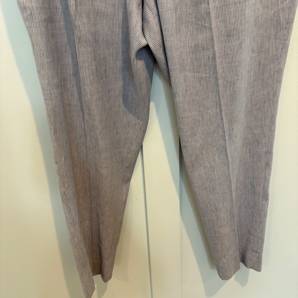 Linen Blend Pants Men 34x28 Slim Fit Trousers Blue White Striped Pleated Tapered - Picture 5 of 15